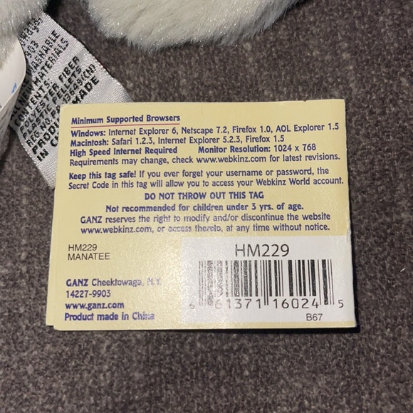 WEBKINZ Ganz MANATEE HM229 Hang/But tag no code stuffed animal plush - Picture 8 of 10